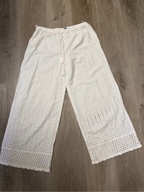 blue island White Eyelet Wide-Leg Pants